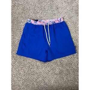 Simply Southern Mens Swim Trunks Royal Blue Patterned Waist Small